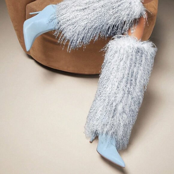 Baby Blue Women's Statement Maker Furry Stiletto Heel Boots - Picture 7 of 7